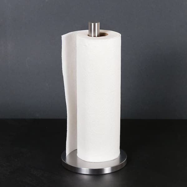 Stainless Steel Upright Paper Towel Holder Kitchen Towel Dispenser Organizer with EVA Padded Bottom 5.9 Dia. x 13 H in.