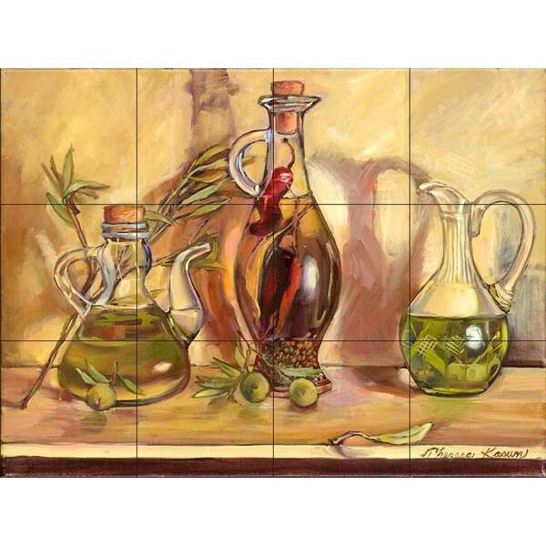 The Tile Mural Store Olive Oil Jars 17 in. x 12-3/4 in. Ceramic Mural Wall Tile