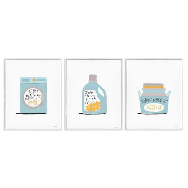 Stupell Industries Minimal Laundry Phrases by Rachel Nieman 3 Pieces White Framed Typography Giclee Art Print 20 in. x 16 in.