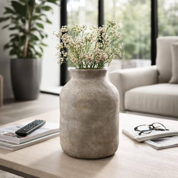 Liv & Skye 15.75 in. Gray Ceramic Milk Handcrafted Round
