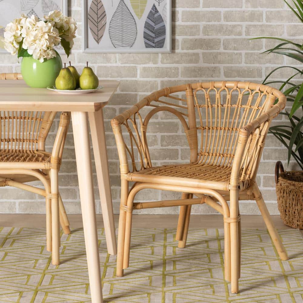 Bohemian Bali Low Slat Rattan and Cane Brown Arm Chair