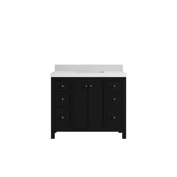Willow Collections Chicago 42 in. W x 22 in. D x 36 in. H Single Sink Bath Vanity in Black with 2 in. Carrara qt. Top
