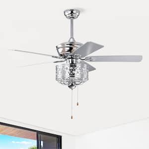 52 in. Indoor Down rod Mount Crystal Chrome Ceiling Fan with Light Kit and Pull chain