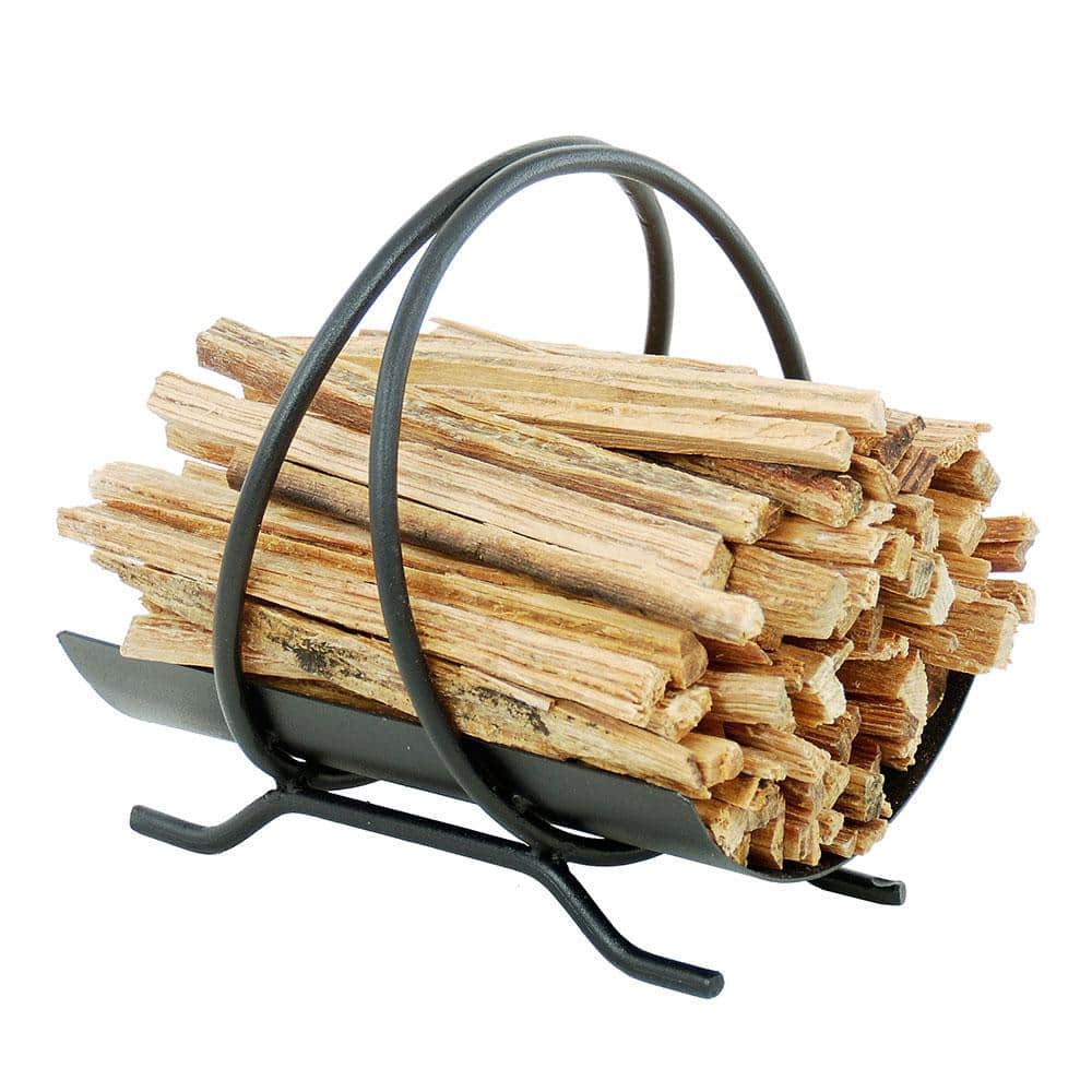 ACHLA DESIGNS 8.5 in. W Black Colonial Fatwood Firewood Rack with 4 lbs. Sticks Included