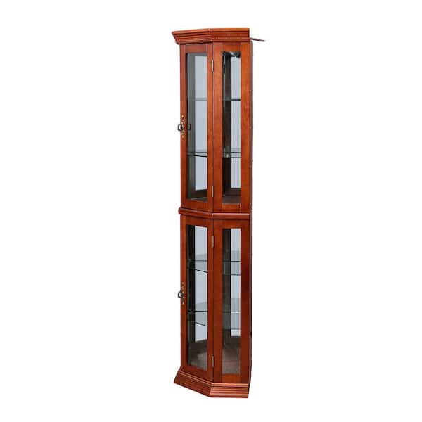 XUJMK 22 in. W x 16 in. D x 70 in. H Brown Linen Cabinet, Corner Curio Cabinet with Lights, Display Cabinet with Glass Shelves