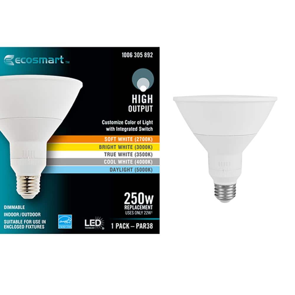EcoSmart 250-Watt Equivalent PAR38 Dimmable CEC Flood LED Light Bulb with Selectable Color Temperature (1-pack) -  G122P385
