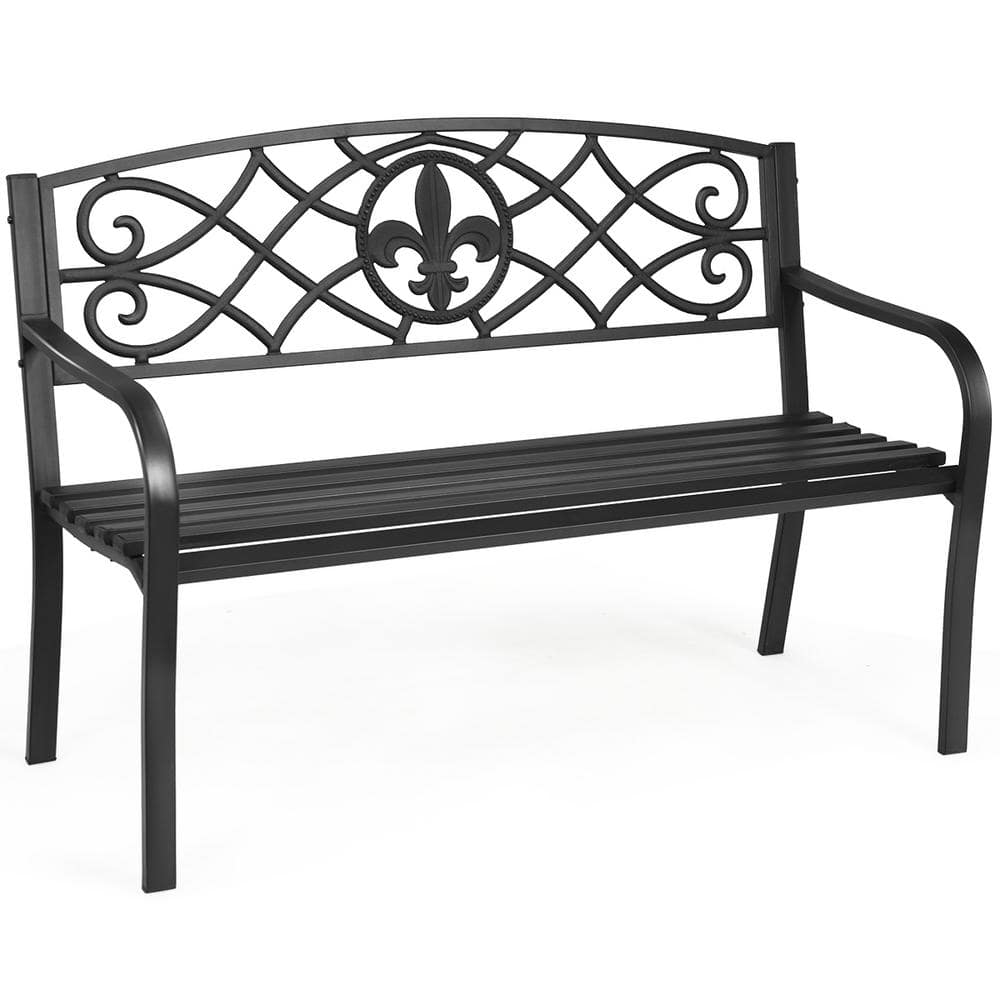 HONEY JOY 50.5 In. 2-Person Black Metal Outdoor Bench Garden Loveseat ...