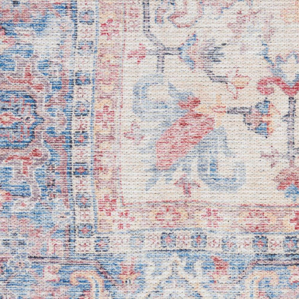 Vintage Blue and Multicolor Floral Cotton Chenille Rug 3' x 5'