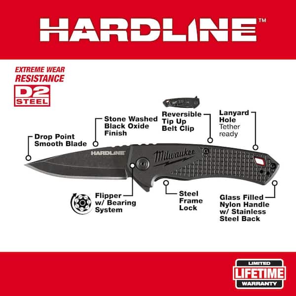 2.5 in. Hardline D2 Steel Smooth Blade Pocket Folding Knife