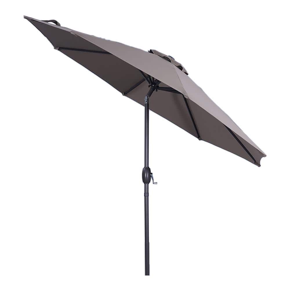 9 ft. Aluminum Market Outdoor Patio Umbrella in Taupe with Crank Lift