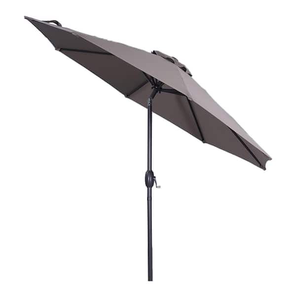 Unbranded 9 ft. Aluminum Market Outdoor Patio Umbrella in Taupe with Crank Lift