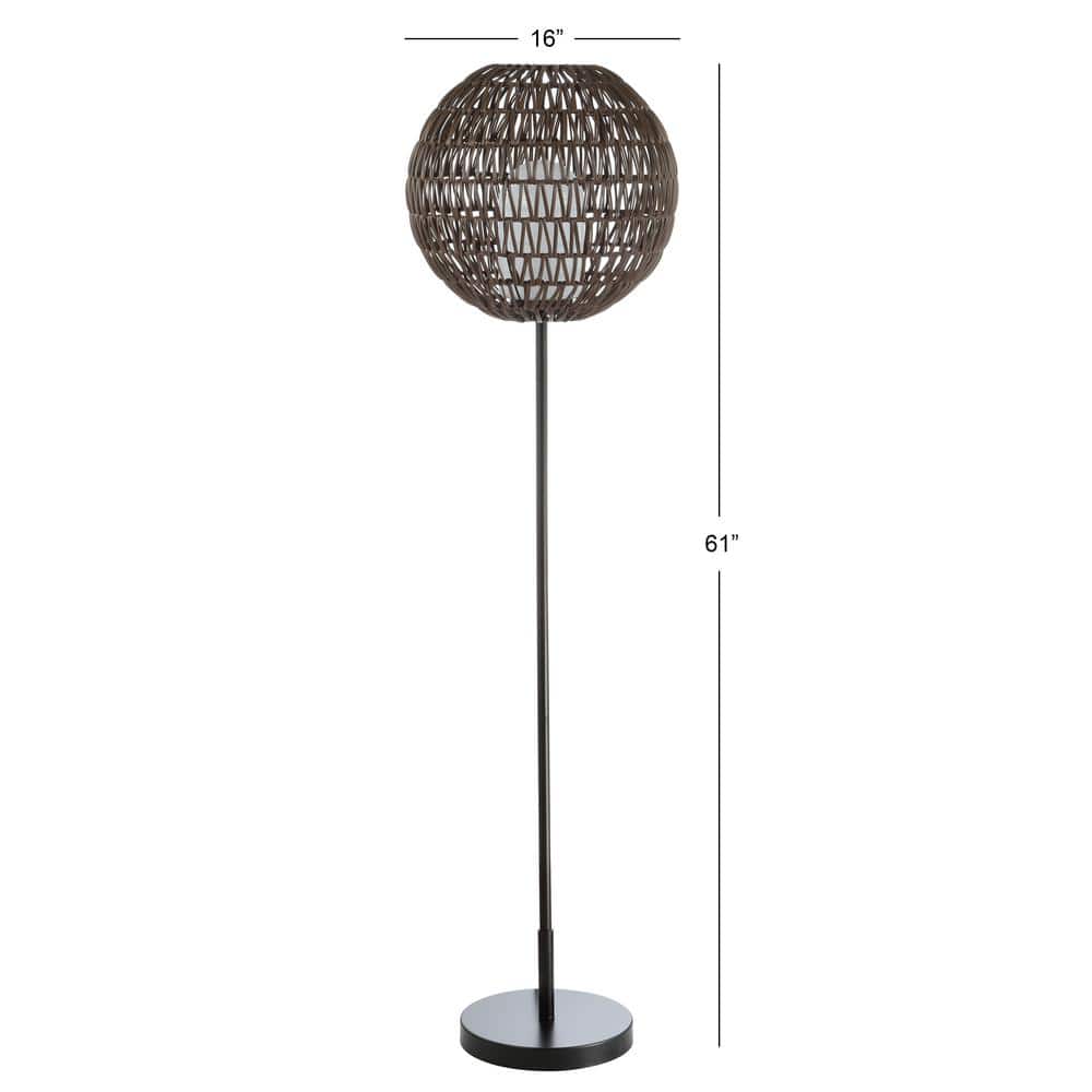Bea 61" Black and Coffee Woven Globe Outdoor Floor Lamp