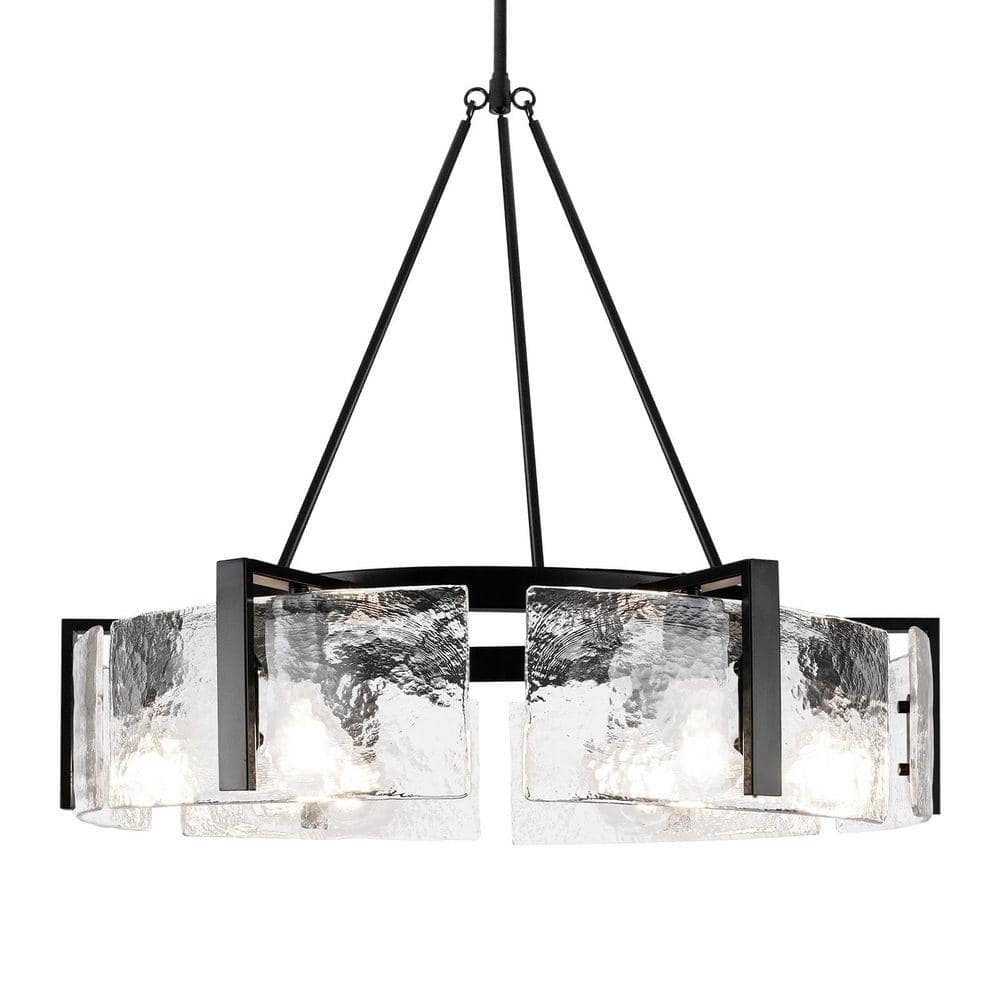 Modern 6-Light Matte Black Chandelier with Hammered Water Glass Drum Shade for Living Room, E26 Bulb Compatible price history on PriceWatchPro