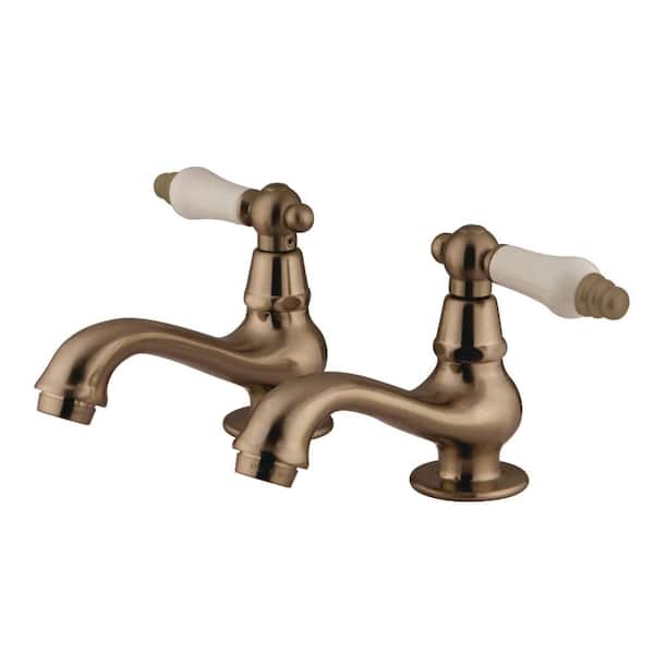 Kingston Brass Heritage Old-Fashion Basin Tap 4 in. Centerset Double Handle Bathroom Faucet in Brushed Nickel