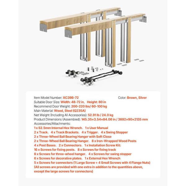 SKYSHALO Pocket Door Frame Kit for 48-72 in. x 80 in. Door, Soft