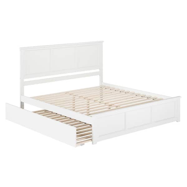 Madison White Solid Wood Frame King Platform Bed with Matching Footboard and Twin XL Trundle