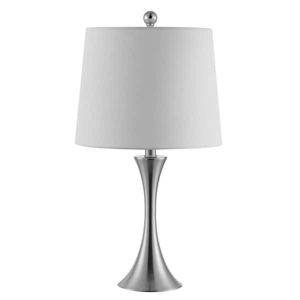 SAFAVIEH Benita 24 in. Nickel Table Lamp with White Shade