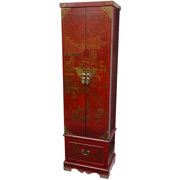 Oriental Furniture Oriental Furniture Red Lacquer Floor Jewelry Armoire Cabinet