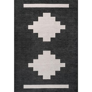 Adriel Geometric Tribal Medallion Machine-Washable Black/Ivory 8 ft. x 10 ft. Area Rug