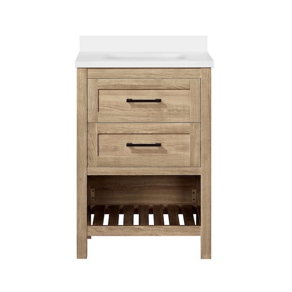 Autumn 24 in. Single Sink Weathered Tan Bath Vanity with White Engineered Stone Top (Assembled)