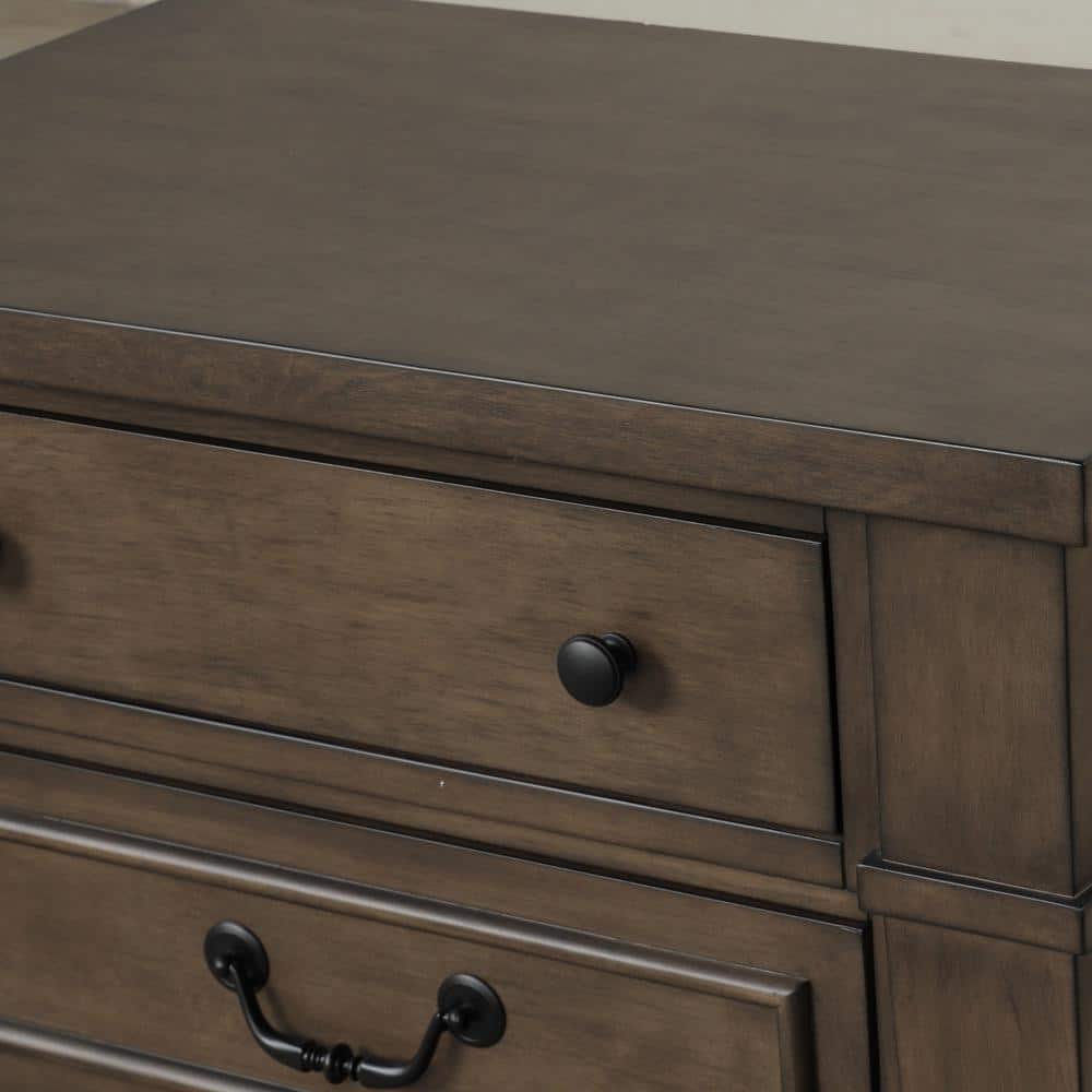 Dark Walnut 3-Drawer Solid Wood Nightstand with USB Port
