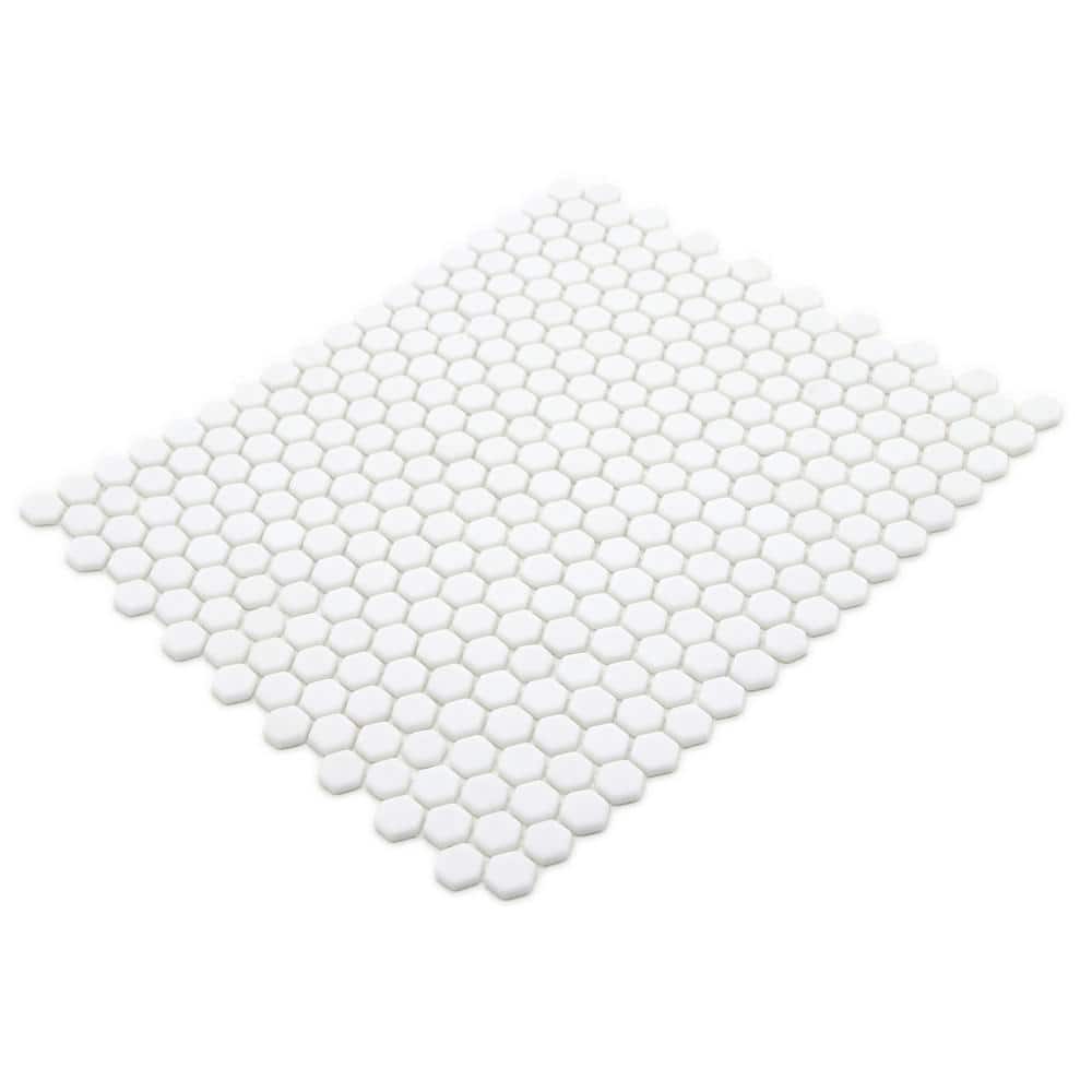 White Matte Hexagonal Recycled Glass Mosaic Tile