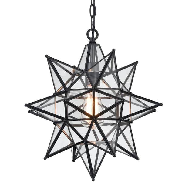 CLAXY 60 Watt 1 Light Black Finished Shaded Pendant Light with Clear glass Glass Shade and No Bulbs Included