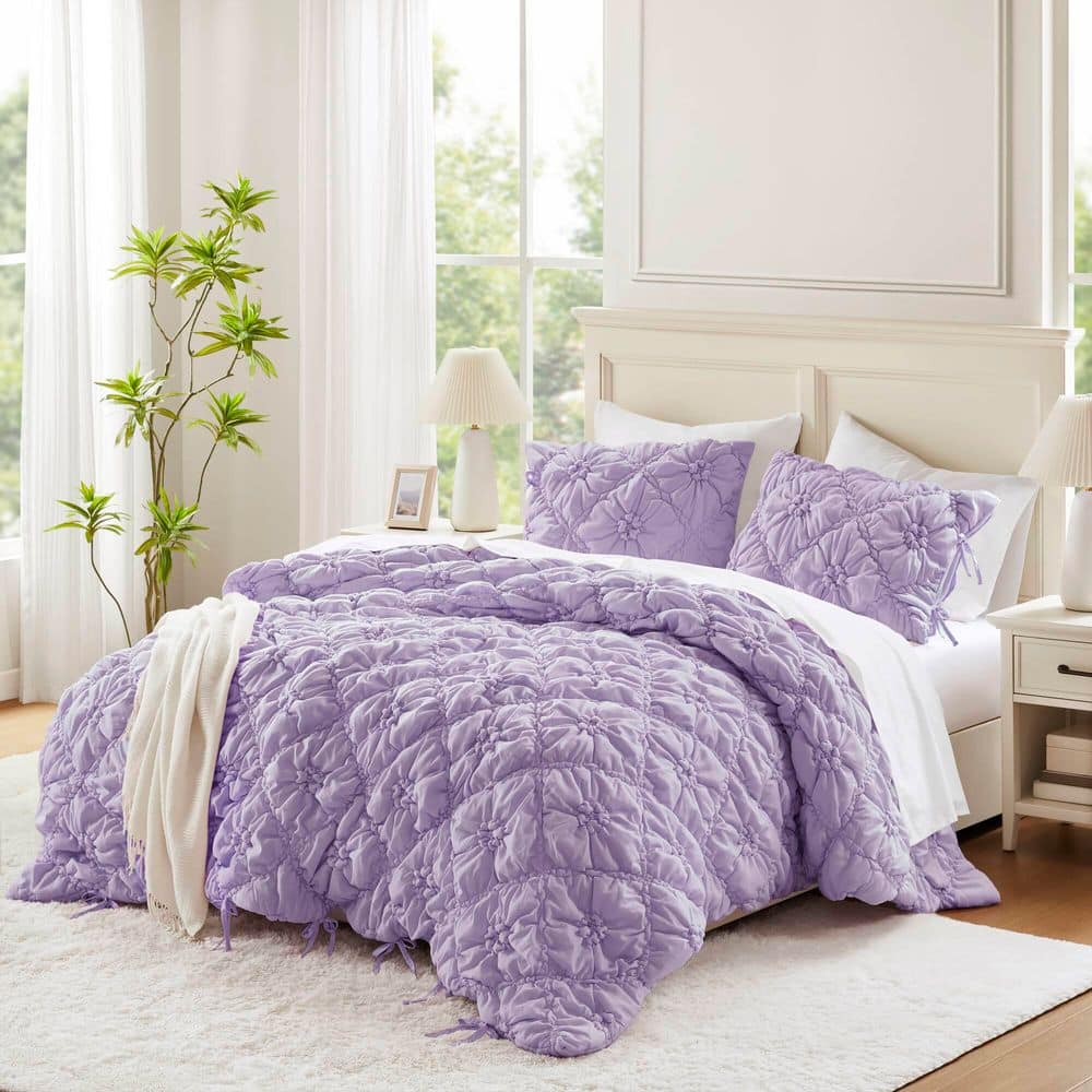 Cesicia 3-Pieces Purple Full/Queen Microfiber Comforter Set