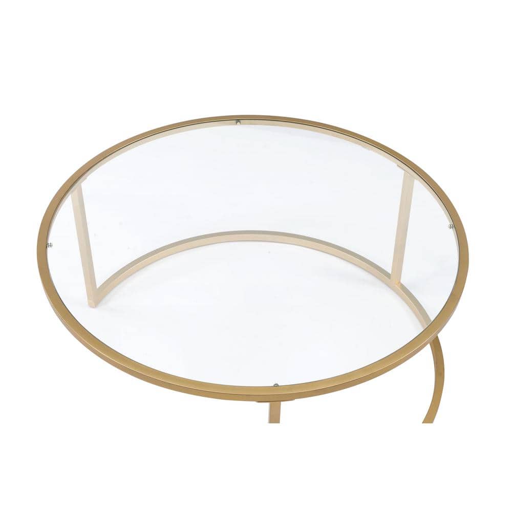 Gold Metal Framed Round Glass and Marble Nesting Coffee Tables