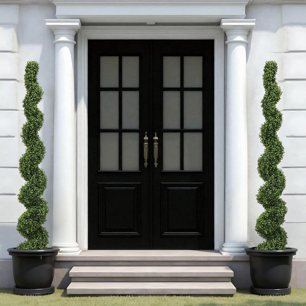 6ft Spiral Topiary Tree Outdoor : Boxwood Twist in Large Pot, 2pcs