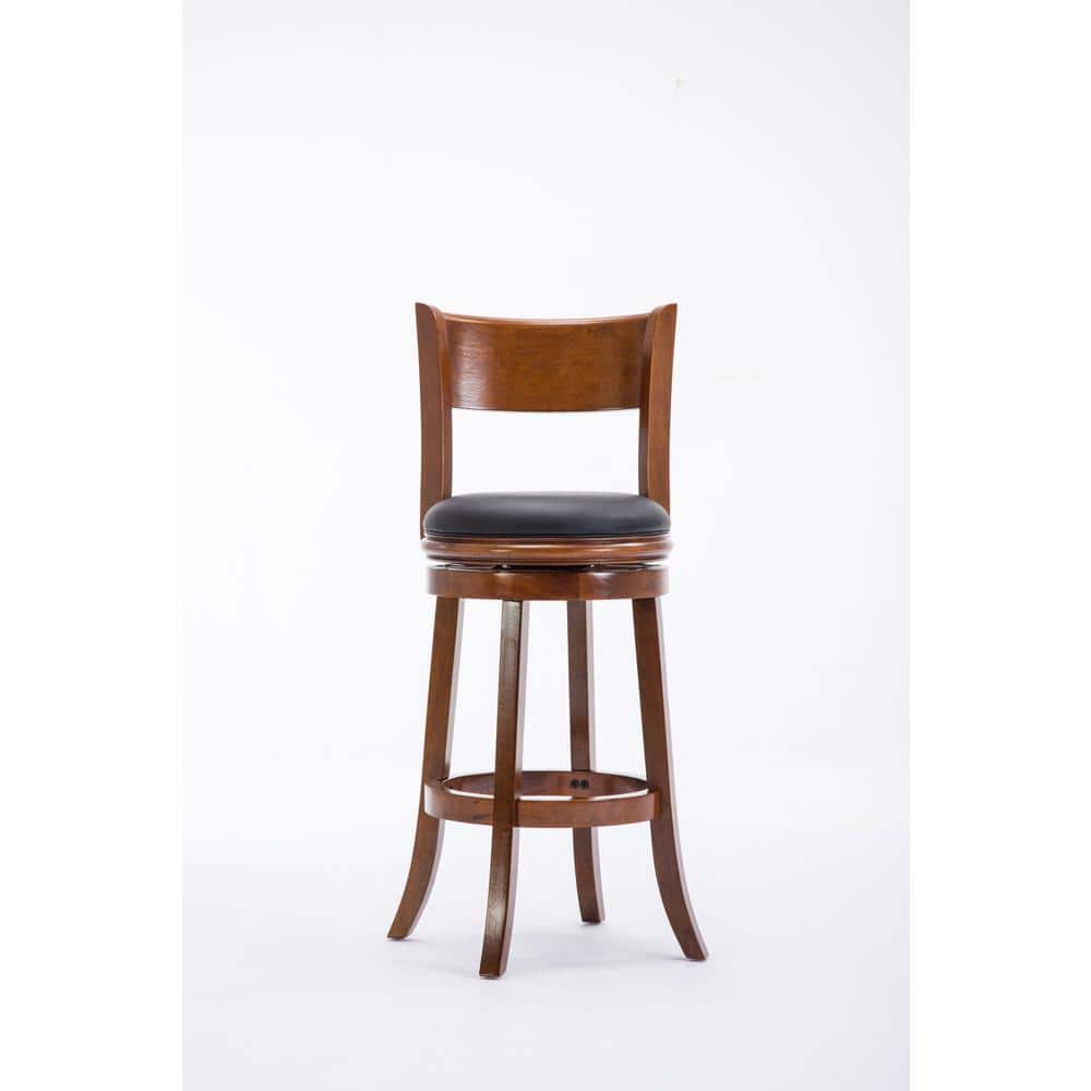 Elegant Walnut Finish Swivel Barstool with Black Faux Leather