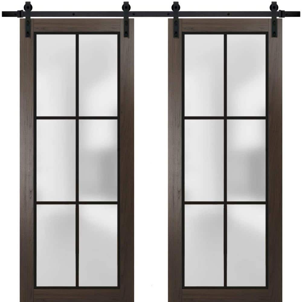 Assemble Required 36 in. x 96 in. 2 Panel Frosted Glass Chocolate Ash Solid Wood Sliding Barn Door with Hardware Kit price history on PriceWatchPro