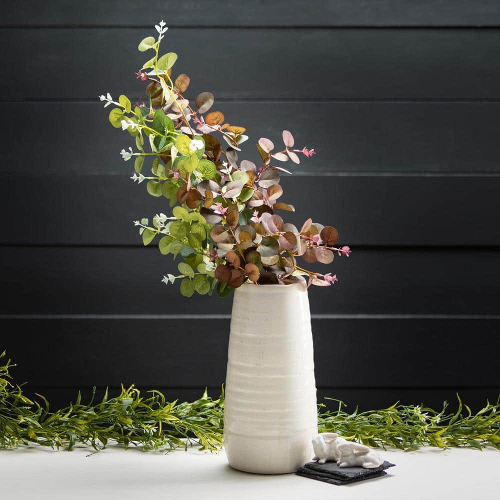 Elegant Rustic White Ceramic 13.5" Table Vase