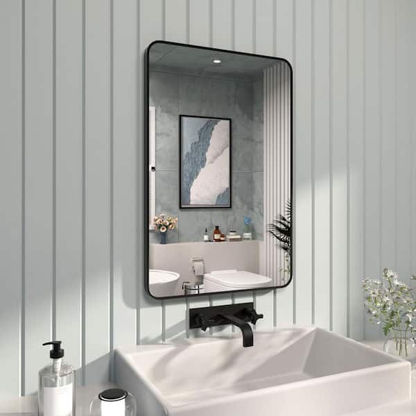 24 in. W x 36 in. H Rectangular Framed Wall Bathroom Vanity Mirror in Matte Black