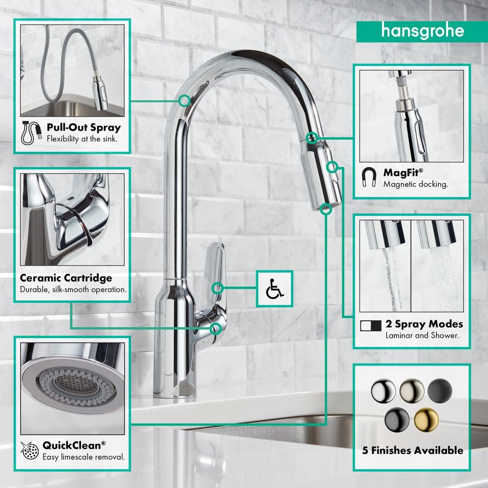 Chrome Single Handle Pull-Down Kitchen Faucet with Spray