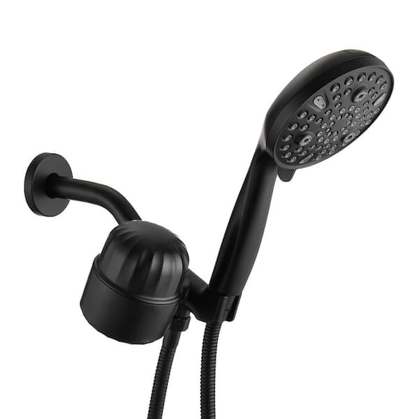 Pdpbath 10-Spray Wall Mount Handheld Shower Head 2.0 GPM Filtered in Matte Black