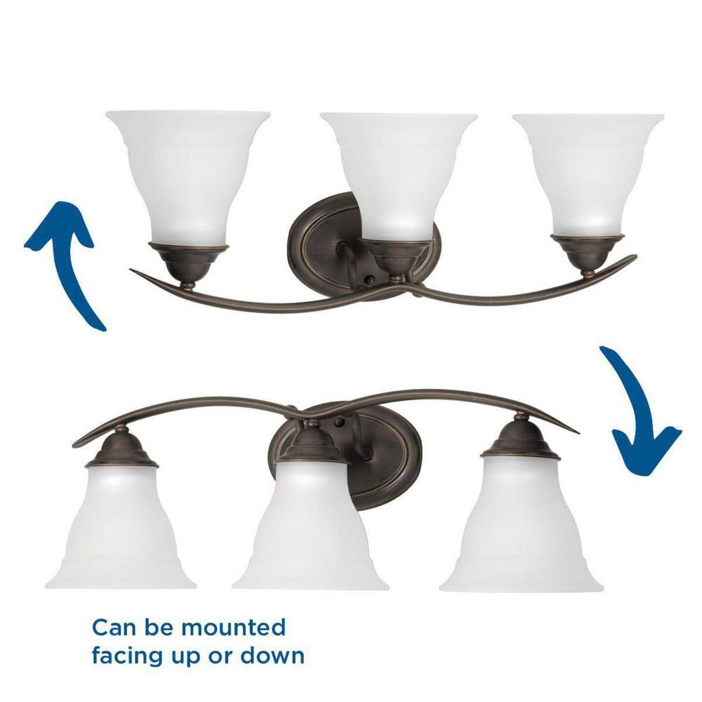 Antique Bronze 3-Light Bath Fixture with Etched Glass Shades