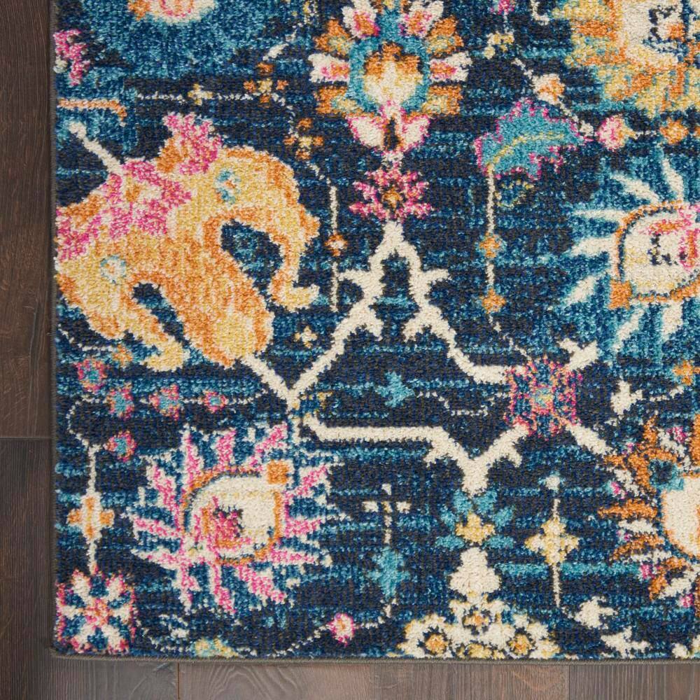 Navy Floral Synthetic Runner Rug with Latex Backing