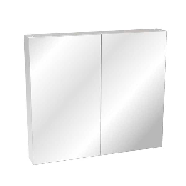 Silver 32 in. W x 28 in. H Rectangular Aluminum Medicine Cabinet with Mirror, Adjustable Shelves