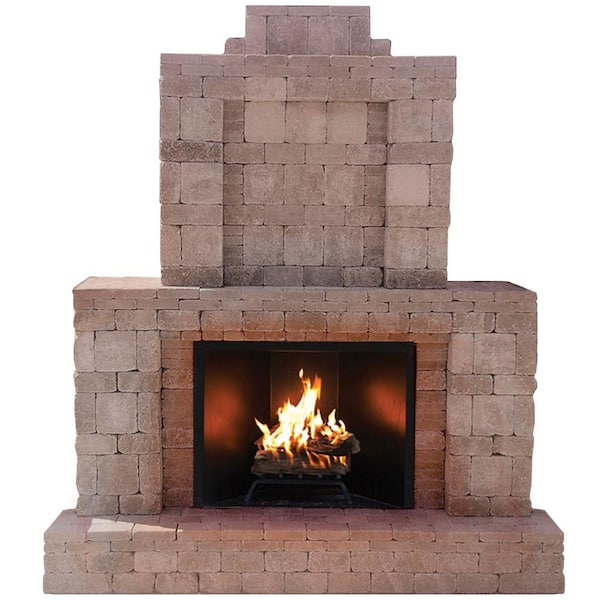 Pavestone RumbleStone 84 in. x 38.5 in. x 94.5 in. Outdoor Stone Fireplace in Greystone