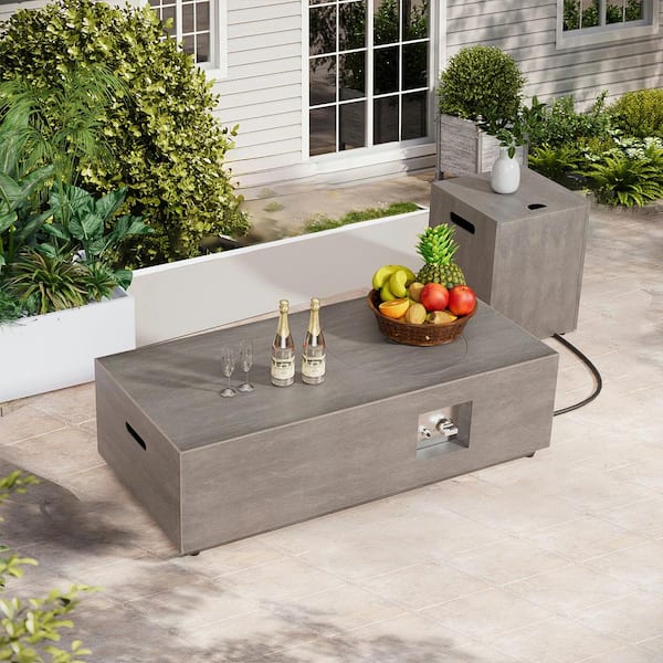 48 in. 50,000 BTU Rectangle Outdoor Propane Gas Fire Pit Table in Brown
