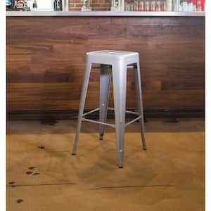 Loft Style 24 in. Silver Stackable Metal Bar Stool (Set of 3)