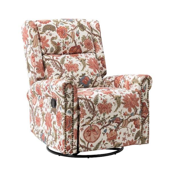 JAYDEN CREATION Jahwe Red Floral Polyester Swivel Rocker Recliner