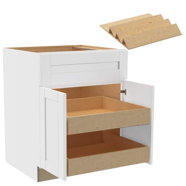 Home Decorators Collection Washington Vesper White Plywood Shaker Assembled Base Kitchen Cabinet 2ROT Spice27 W in. 24 D in. 34.5 in. H