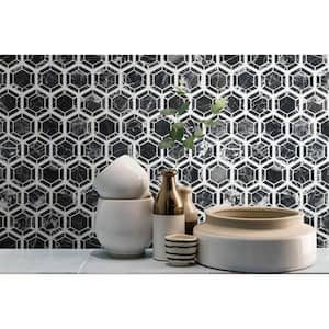 Hexagono Nero 11.5 in. x 13.25 in. Polished Marble Look Floor and Wall Tile (10.6 sq. ft./Case)