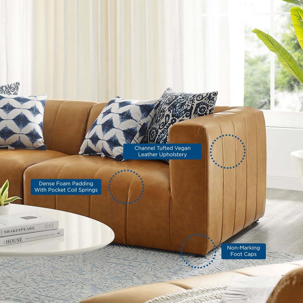Bartlett Tan Faux Leather Tufted 87" Loveseat with Track Arms