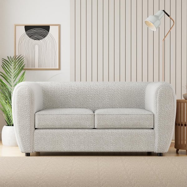 Furniture of America Katie 67 in. White Boucle Polyester Fabric 2-Seater Modern Loveseat With Pocket Coil Cushions