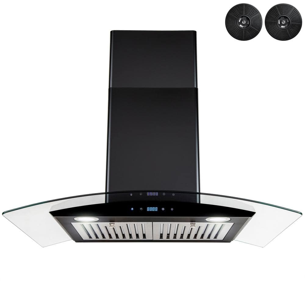 Golden Vantage 30 in. 217 CFM Convertible Wall Mount Range Hood in Black Painted Stainless Steel with Glass and Carbon Filters