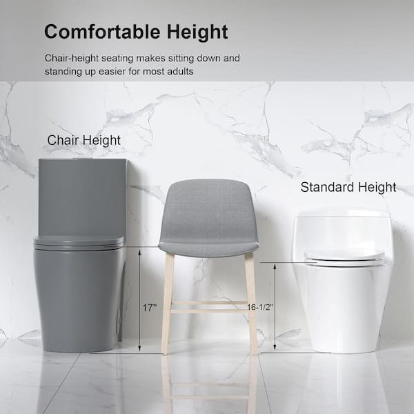 1.1/1.6 GPF Dual-Flush Elongated 1-Piece Toilet in Light Gray with Comfort Seat Height Soft-Close Seat(Seat included)