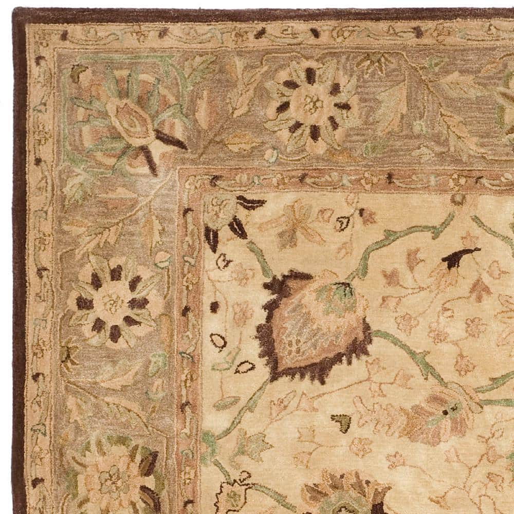 Ivory and Brown 8' x 10' Handmade Wool Floral Rug